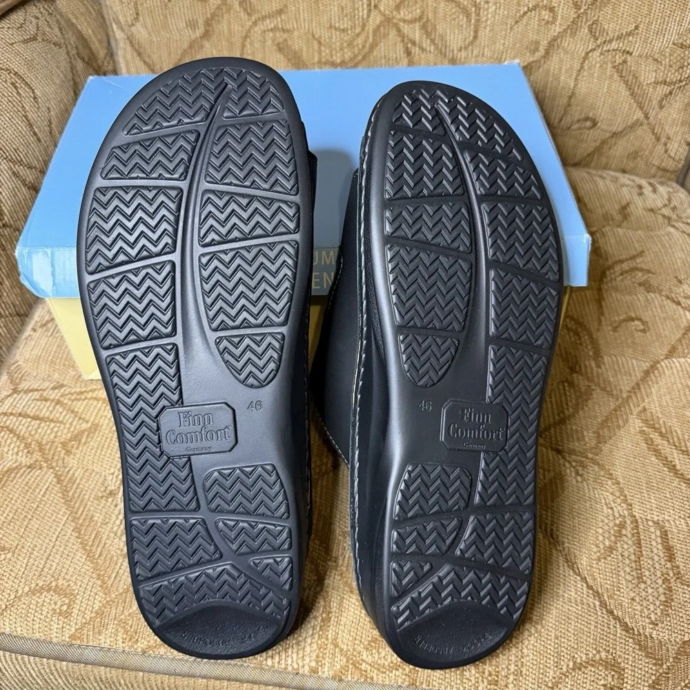 Finn Comfort Finn Mellow SuperSoft Black Leather Slide Sandals EU 46 Men's 12
